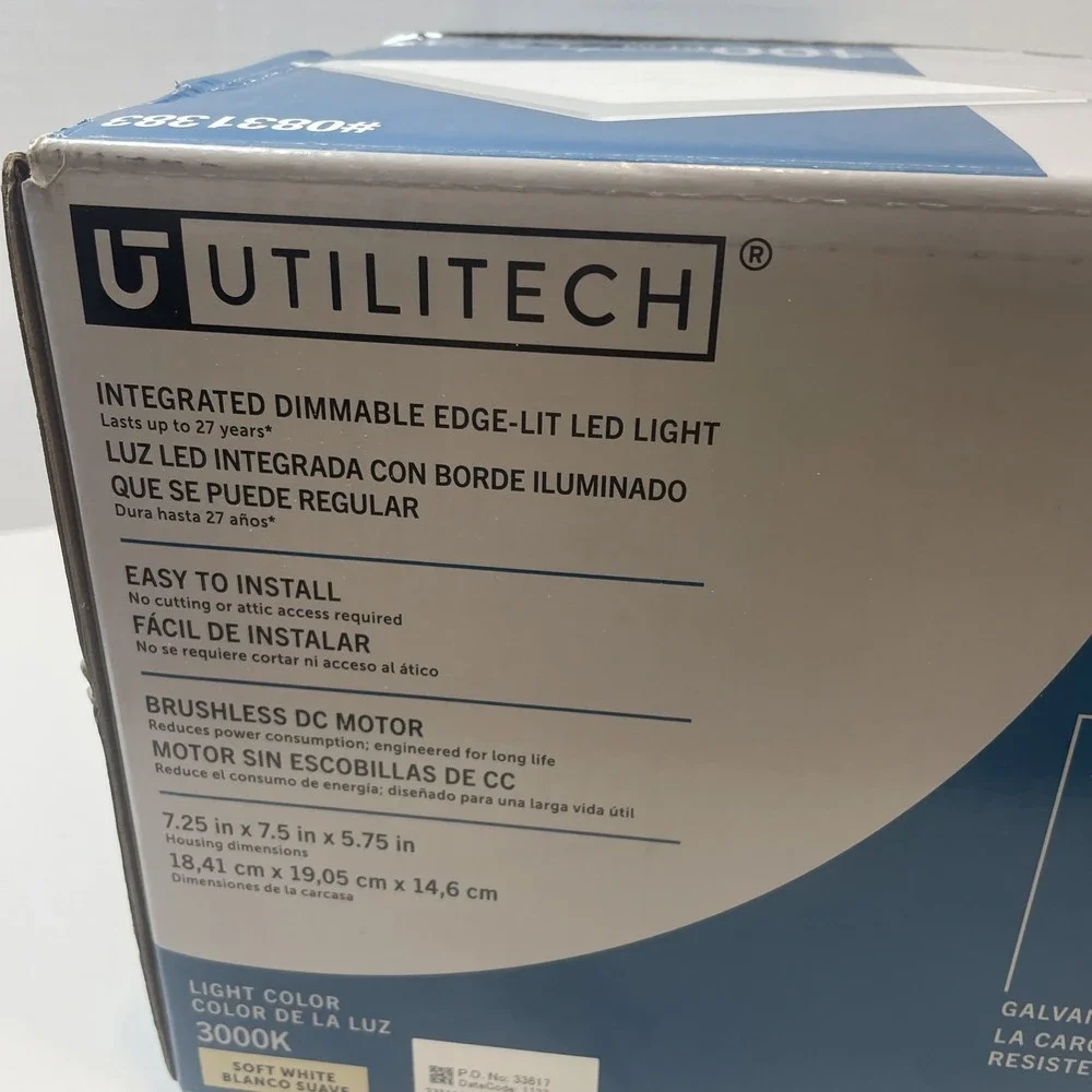 Utilitech Ventilation Fan White 100CFM 1.5Sone Edge-Lit LED Light Dimmable